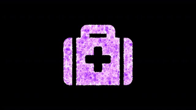 Symbol medkit shimmers in three colors: Purple, Green, Pink. In - Out loop. Alpha channel Premultiplied - Matted with color black