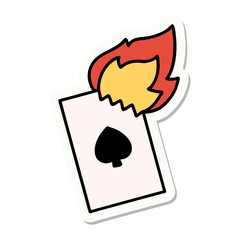 tattoo style sticker of a flaming card