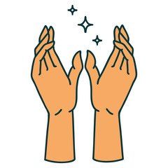 tattoo style icon of reaching hands