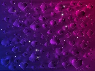 Gradient background for poker and casino. Suits of playing cards on colorful background. Design for the gaming industry.