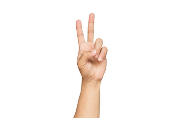 victory hand on white background