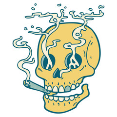 tattoo style icon of a skull smoking