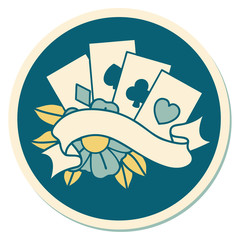tattoo style sticker of cards and banner