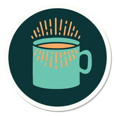 tattoo style sticker of cup of coffee