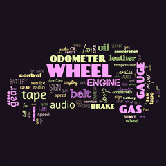 Words cloud in car shape related to vehicle parts and service