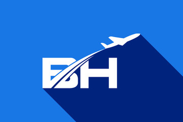  Initial Letter B and H with Aviation Logo Design, Air, Airline, Airplane and Travel Logo template.