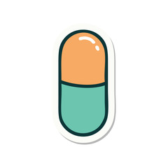tattoo style sticker of a pill