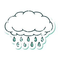 distressed sticker tattoo style icon of a cloud raining