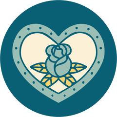 tattoo style icon of a heart and flowers