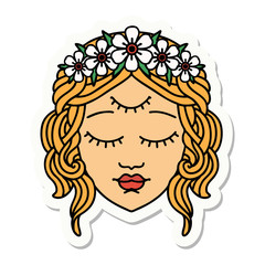 tattoo style sticker of female face with third eye