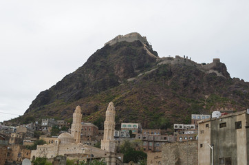 Fototapeta na wymiar Taiz City -Yemen,which shows the historical castle (Alqahera), which is one of the most important historical landmarks in the City.