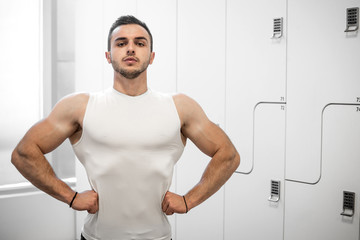 Posing in locker room