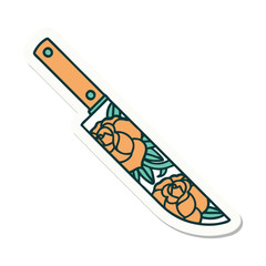 tattoo style sticker of a dagger and flowers