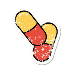 traditional distressed sticker tattoo of a pills