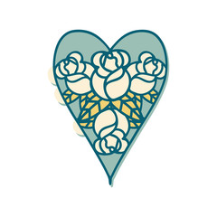 tattoo style sticker of a heart and flowers