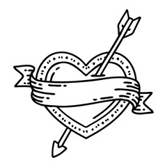 Fototapeta premium black line tattoo of an arrow heart and banner