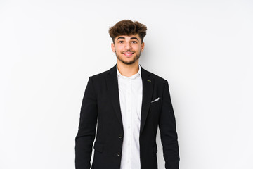 Young arabian business man isolated happy, smiling and cheerful.