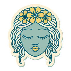 tattoo style sticker of a maidens face