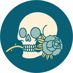 tattoo style icon of a skull and rose