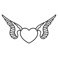 Fototapeta premium black line tattoo of a heart with wings