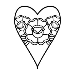 black line tattoo of a heart and flowers