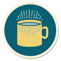 tattoo style sticker of cup of coffee