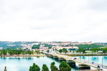 View of the central area, Mondego River and Santa Clara Bridge of Coimbra, Portugal