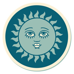 tattoo style sticker of a sun with face