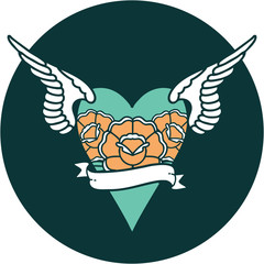 tattoo style icon of a heart with wings and banner