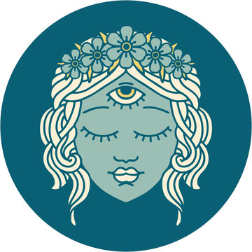 tattoo style icon of female face