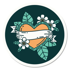 Fototapeta premium tattoo style sticker of a heart and banner