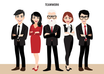 Cartoon character with business team set or leadership concept. Vector illustration in cartoon style.