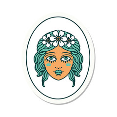 tattoo style sticker of a maiden