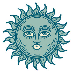 tattoo style icon of a sun with face