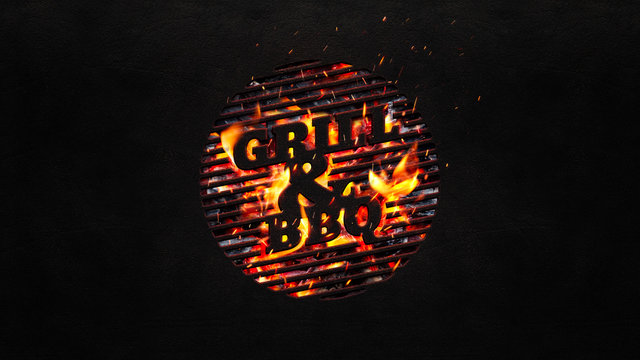 Grill and bbq background with copy space. Black background with a symbolic grill plate.