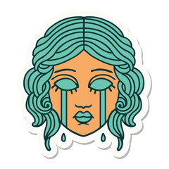 tattoo style sticker of female face crying