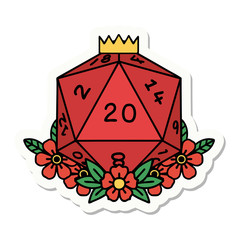 tattoo style sticker of a d20
