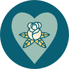tattoo style icon of a heart and flowers