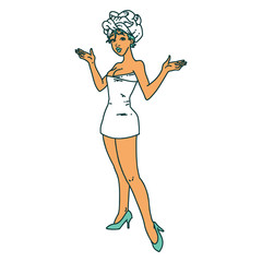 tattoo style icon of a pinup girl in towels