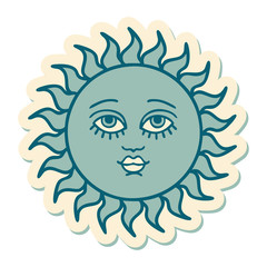 tattoo style sticker of a sun with face