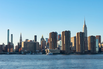 Fototapeta na wymiar Manhattan Skylines of the Murray Hill and Kips Bay Neighborhoods along the East River in New York City