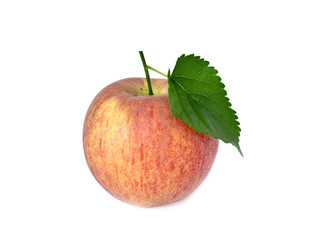red apple with leaf isolated on white