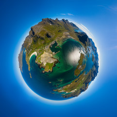 Fototapeta premium Mini planet Lofoten is an archipelago in the county of Nordland, Norway.