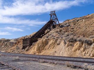 Ruins of Vintage Mining and railroad equipment in the mountain of Northern Nevada near Virginia City.