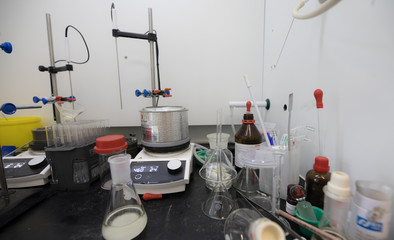 BEIJING, CHINA - JUNE 03, 2019: Modern drug manufacturing laboratory equipment.