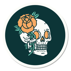 tattoo style sticker of a skull and rose
