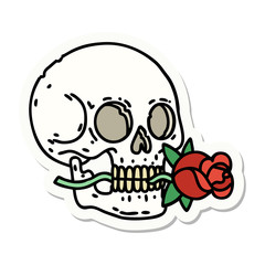 tattoo style sticker of a skull and rose