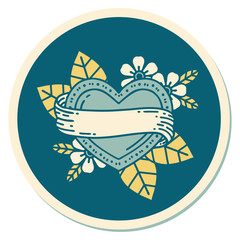 tattoo style sticker of a heart and banner
