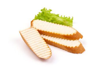 Traditional smoked cheese, isolated on white background