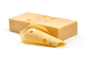 Maasdam cheese, isolated on white background